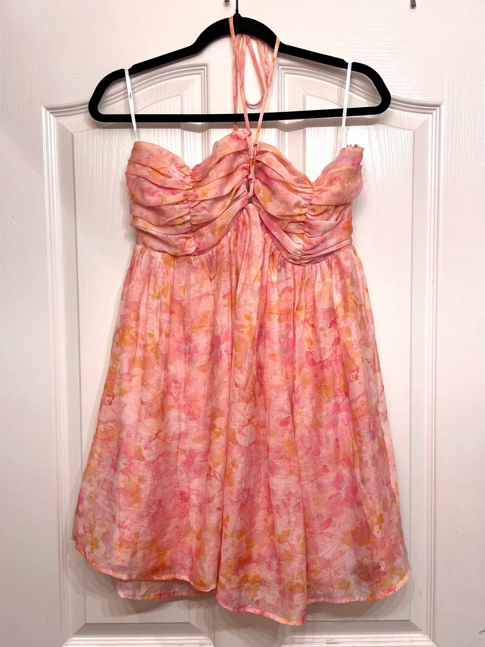 Lulus Pink Multi Abstract Lace Up Mini Dress